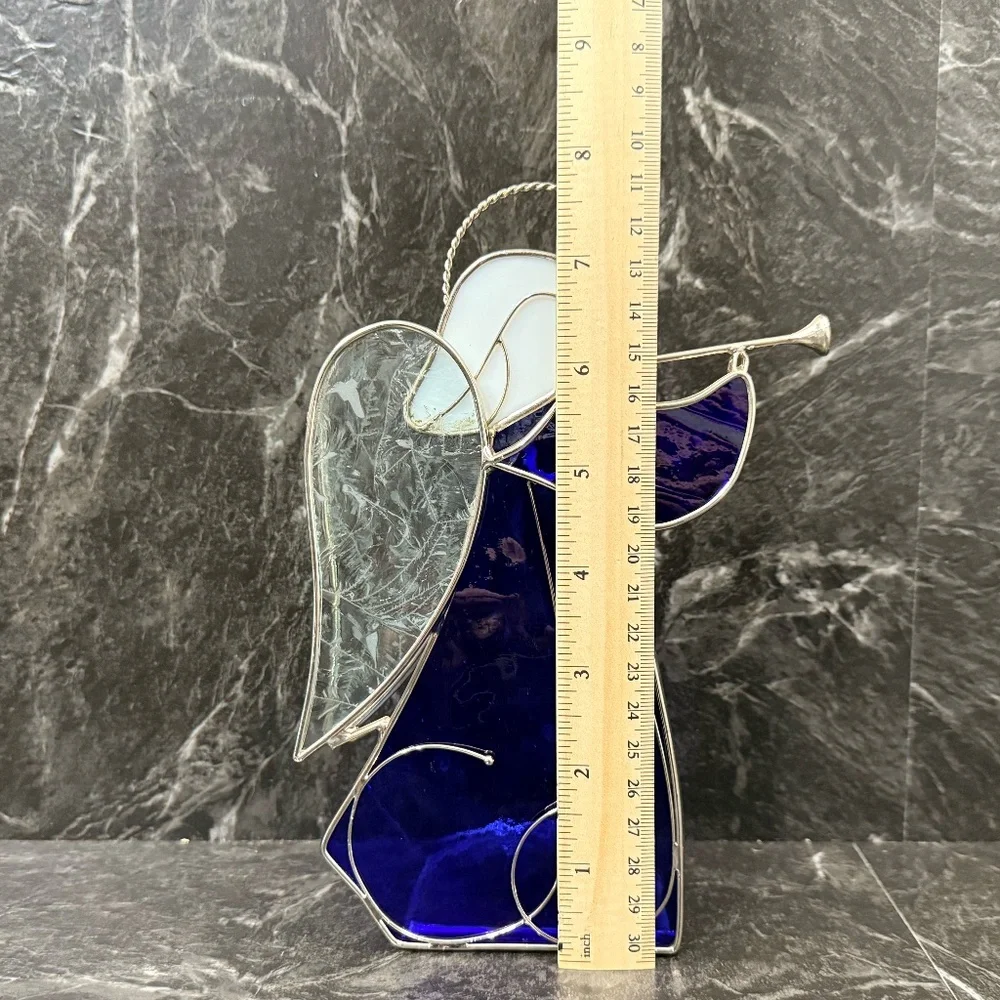 Stained Glass Angel Playing Horn Tea Light Candle Holder